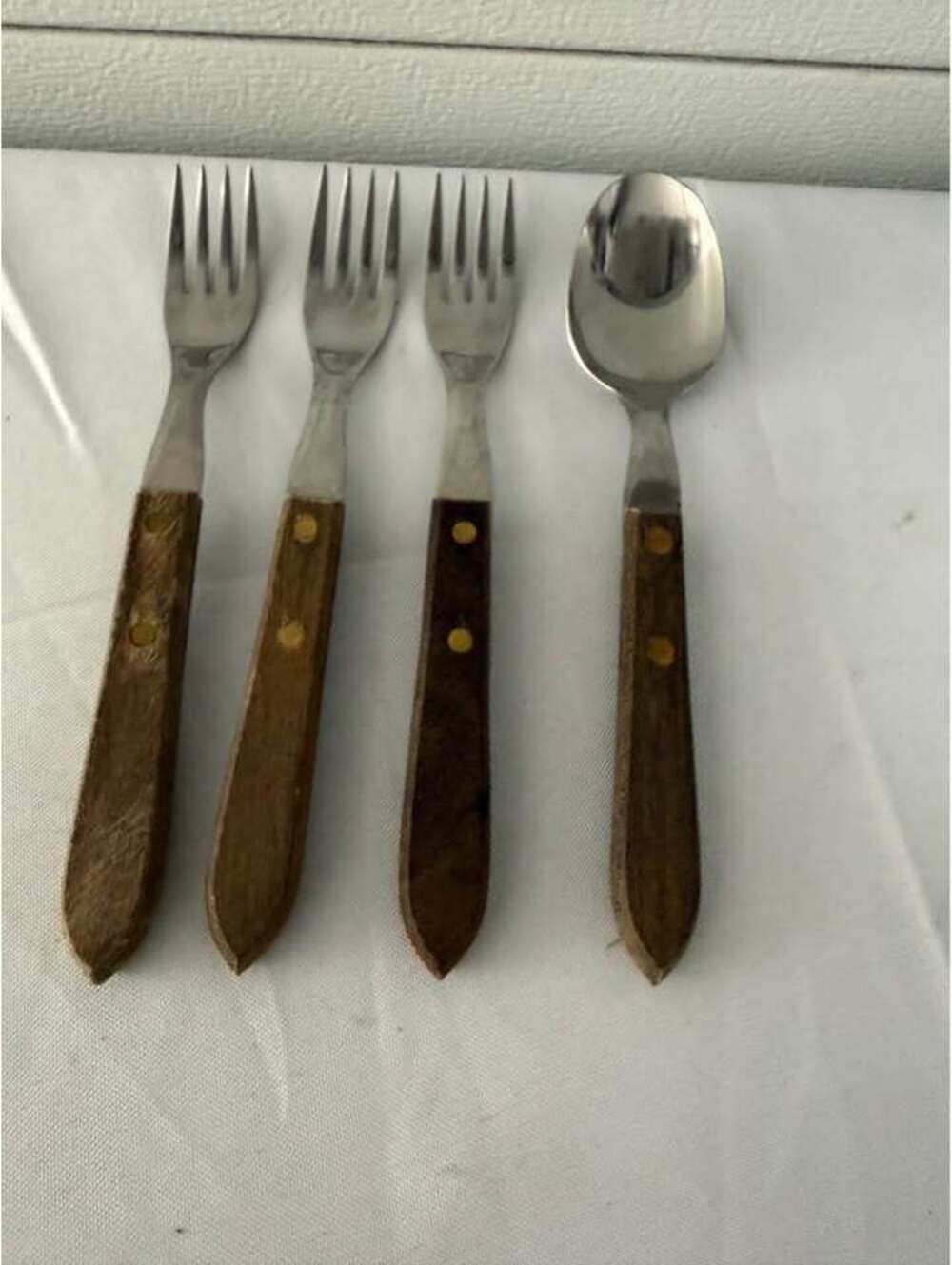 Vintage Wood Handle Flatware Set - 3 Forks and 1 Spoon